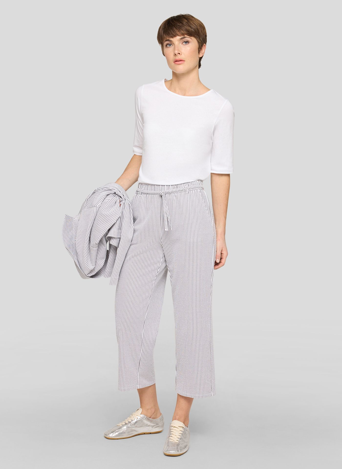 Rabe Seersucker 7/8 Trousers Grey. 56-117451