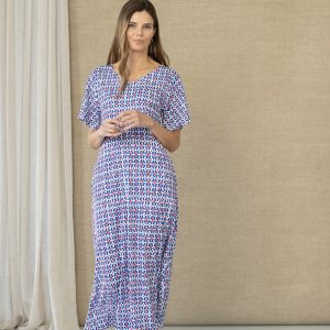 Hongo V-Neck Print Dress Blue. 9A06 Mo38