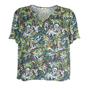 Julie Guerlande S/S Print Blouse Green.       67Jg2ch330