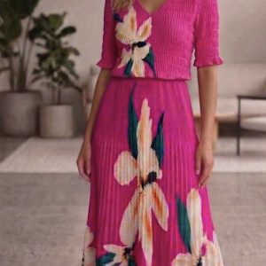 Kyla Print Dress Cerise.          6747/Cer
