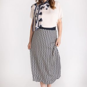 Frank Walder Elastic Waist Print Skirt Navy.         303204902