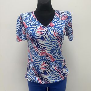 Yew V-Neck Print Top Royal.       4153B/Ryl