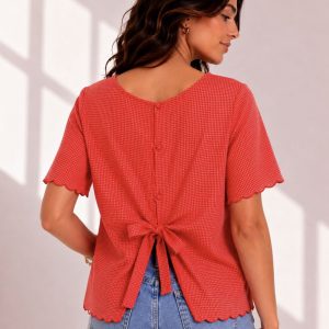 Back Bow Tie Top Red.             T2883