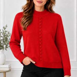Alison Sheri Button Jumper Red.     A48062/Red