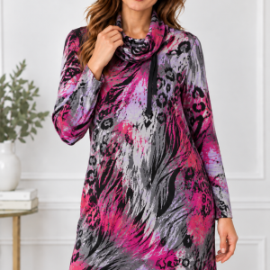 Alison Sheri Cowl Neck Print Dress Fuchsia.    A48256