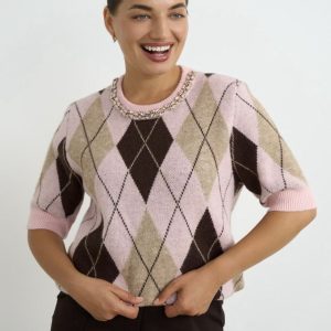Argylle Diamante Top Pink. Zm190025/Pnk