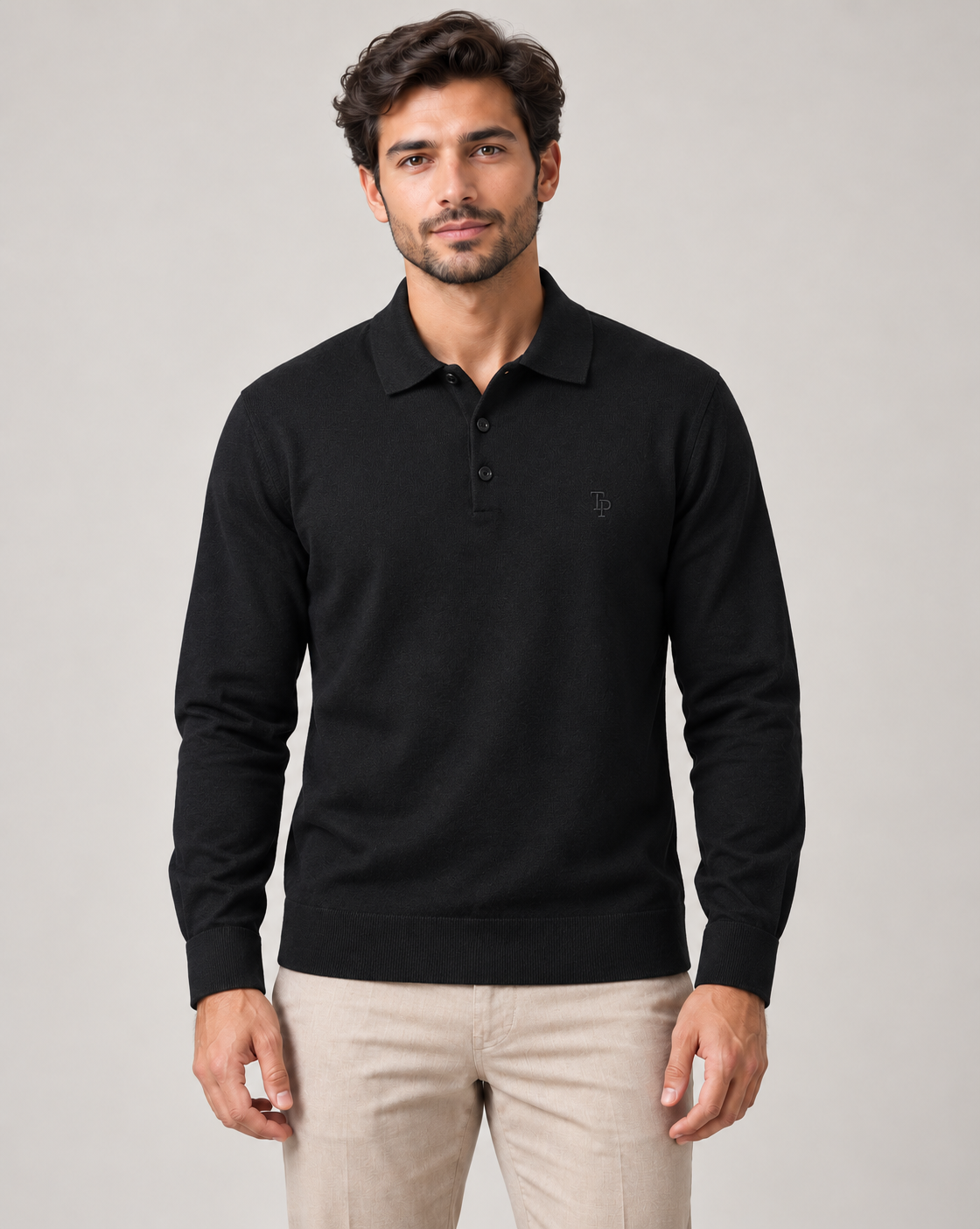 Tom Penn L/S Polo Shirt Black. Tp055/Blk