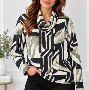 Gabriella K Cowl Neck Print Jumper Sage.     51940