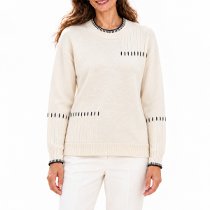 Peruzzi Contrast Stitch Cable Knit Cream.    W26194