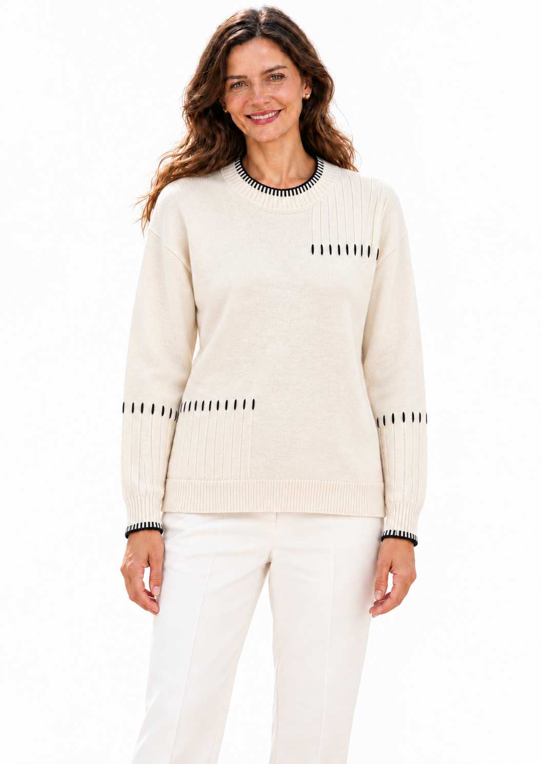 Peruzzi Contrast Stitch Cable Knit Cream. W26194