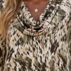 Yew Cowl Neck Print Top Khaki.        2647B/Kki