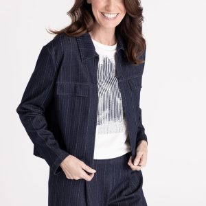 Frank Walder Pinstripe Zip Jacket Ink.      109305