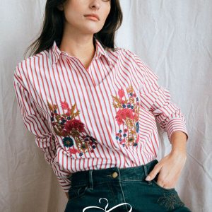 Julie Guerlande Stripe Shirt Pink.      68Jg2ch140