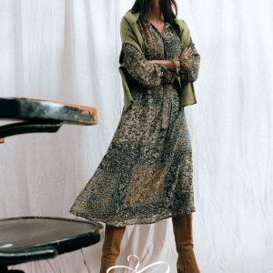 Julie Guerlande Print Dress Khaki.         68Jg2ro200