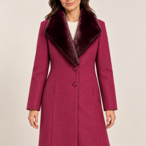 Christina Felix Detachable Fur Collar Coat Mulberry.     583-4524