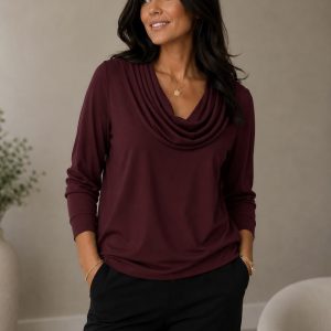 Yew Plain Cowl Neck Top Wine.        2647/Wne