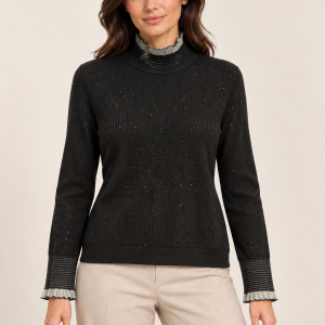 Marinello Frill Neck Sparkle Jumper Black.        55202/Blk