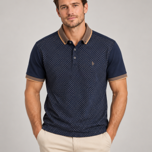 Tom Penn Panel Print Polo Tpp994 Navy