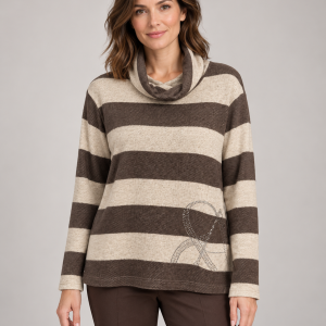 Rabe Stripe Cowl Neck Chocolate                       57-123359 Chocolate